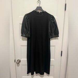 Ann Taylor Factory Black Dress with Leather Puff Sleeves